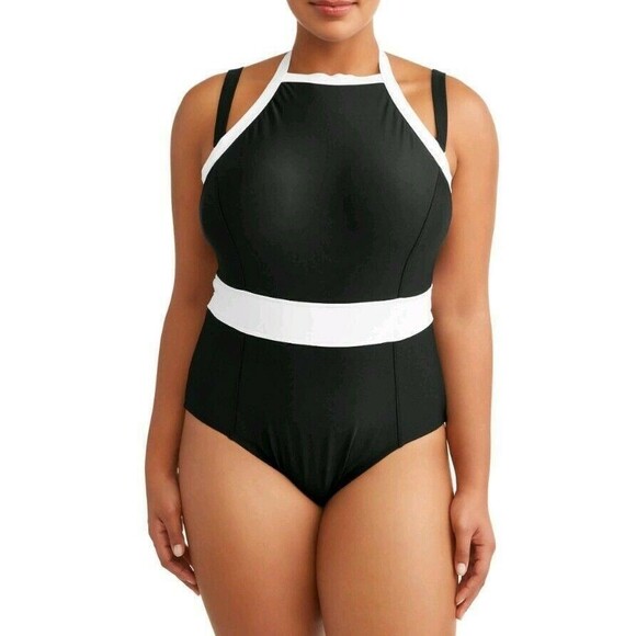 NEW Plus Sz 4X 28/30 Slimming Tummy Control Built In Bra 1 Pc Black Swim Suit - Picture 1 of 3